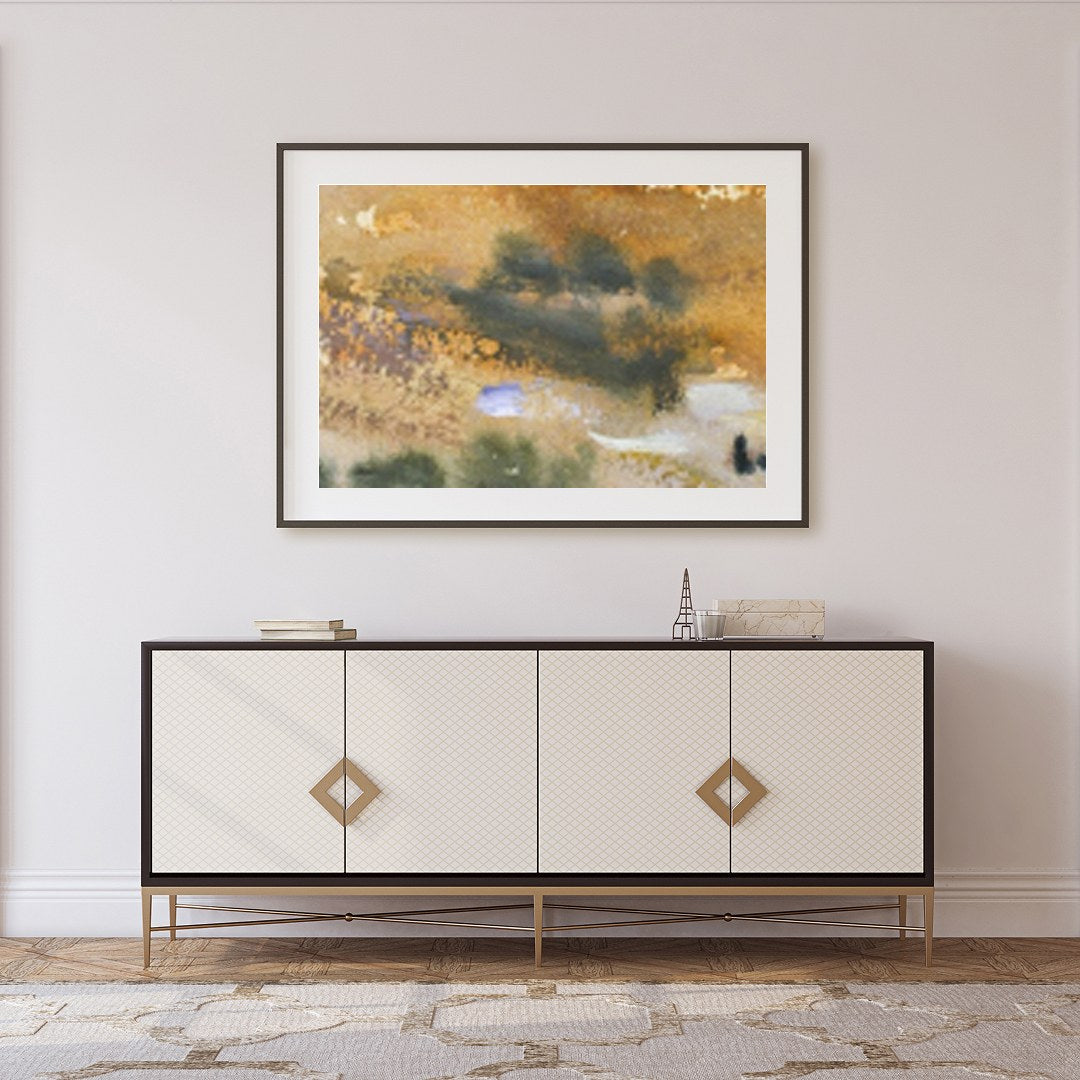 Experience the tranquil beauty of a vast desert landscape captured in watercolor. This artwork for Foyer