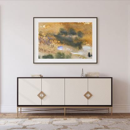 Experience the tranquil beauty of a vast desert landscape captured in watercolor. This artwork for Foyer