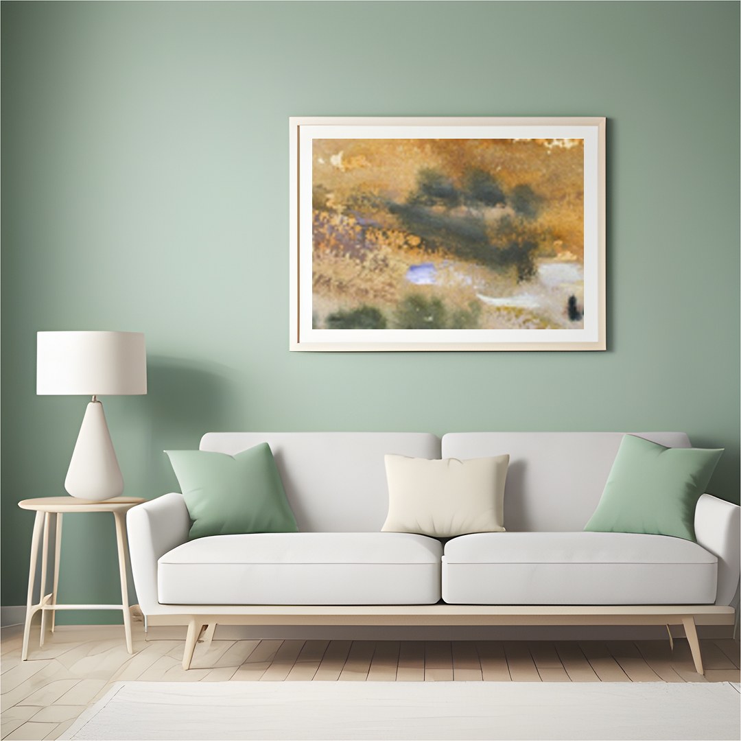 Experience the tranquil beauty of a vast desert landscape captured in watercolor. This artwork for Hall