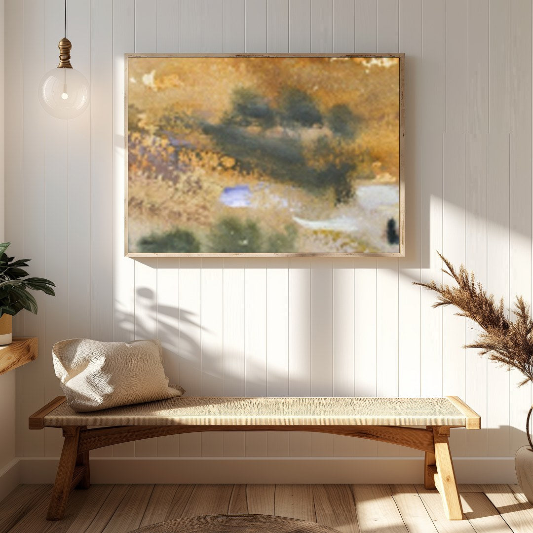 Experience the tranquil beauty of a vast desert landscape captured in watercolor. This artwork for Hallway