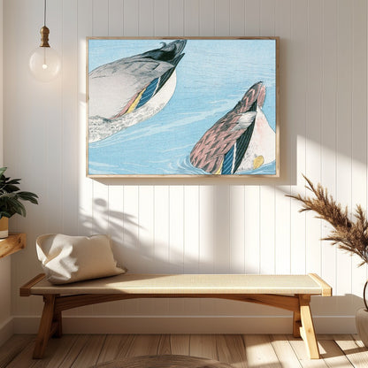Experience the tranquility of nature with this captivating artwork featuring two ducks gracefully for Hallway