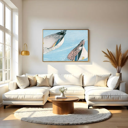Experience the tranquility of nature with this captivating artwork featuring two ducks gracefully for Living Room