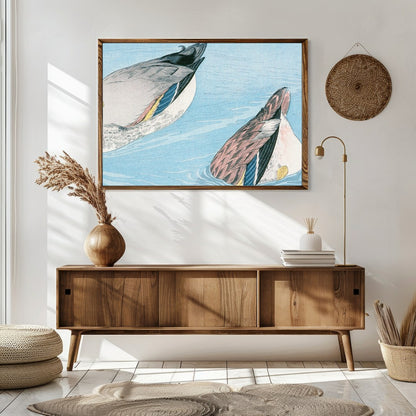 Experience the tranquility of nature with this captivating artwork featuring two ducks gracefully for Sitting Area