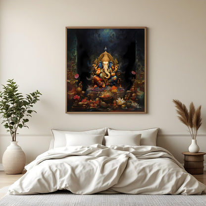 This stunning piece of art captures the serene and intricate beauty of a divine elephant figure, for Bedroom