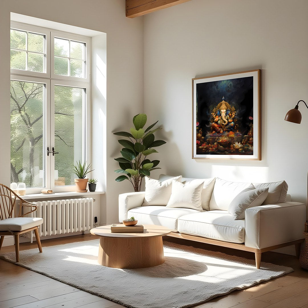 This stunning piece of art captures the serene and intricate beauty of a divine elephant figure, for Living Room