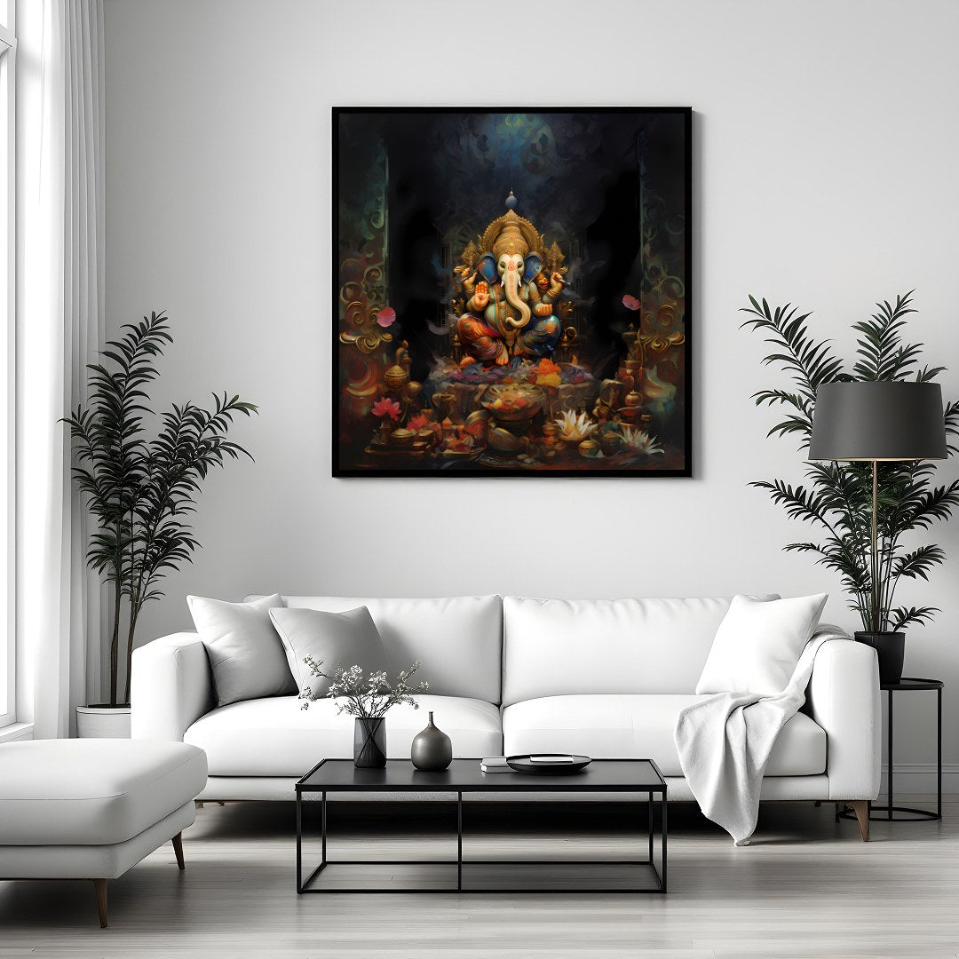 This stunning piece of art captures the serene and intricate beauty of a divine elephant figure, for Sitting Area