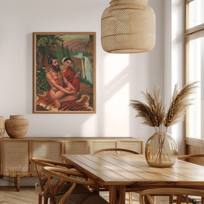 This artwork beautifully captures a tranquil moment set against a majestic waterfall and lush for Extra Kitchen