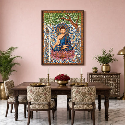 Immerse yourself in the tranquility and grace of Lord Buddha as he meditates under a lush tree, for Dining