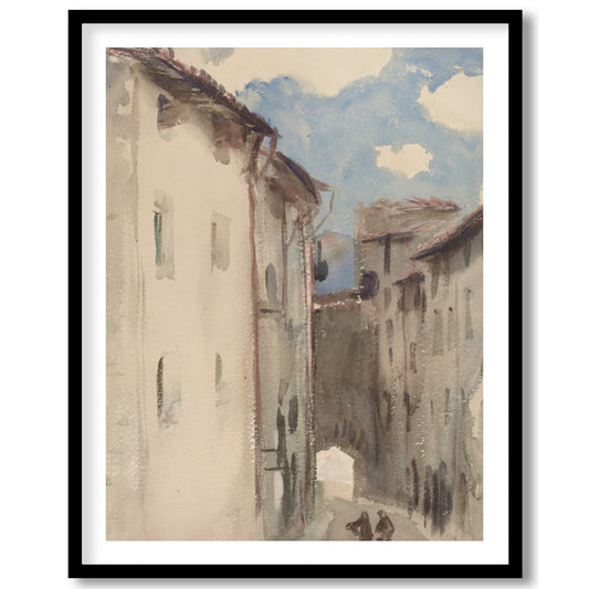 Capture the tranquility of a sunlit European street with this exquisite watercolor painting. Soft for lovely-house