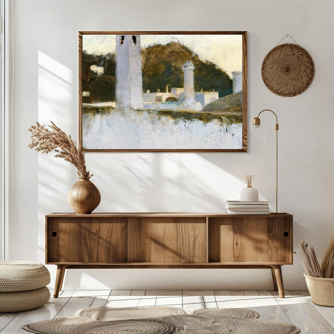 Capture the tranquility of a bygone era with this evocative artwork, depicting a contemplative for Sitting Area
