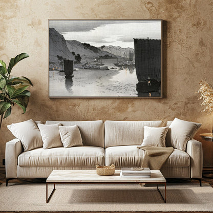 This captivating artwork captures the tranquil beauty of a calm seascape under a muted sky, for Family Room