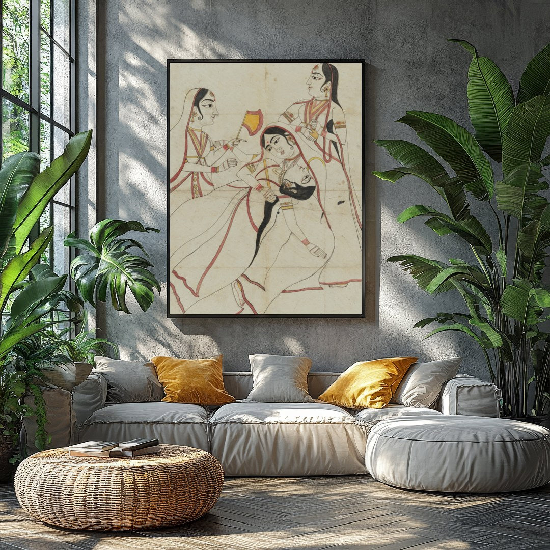 This captivating artwork elegantly captures a traditional cultural scene, emphasizing grace and for Balcony