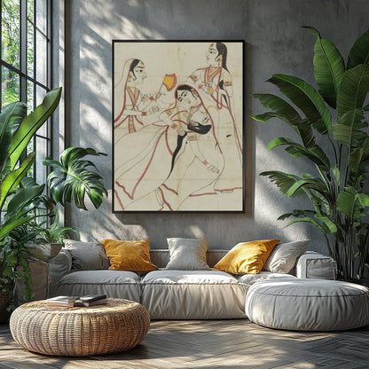 This captivating artwork elegantly captures a traditional cultural scene, emphasizing grace and for Balcony