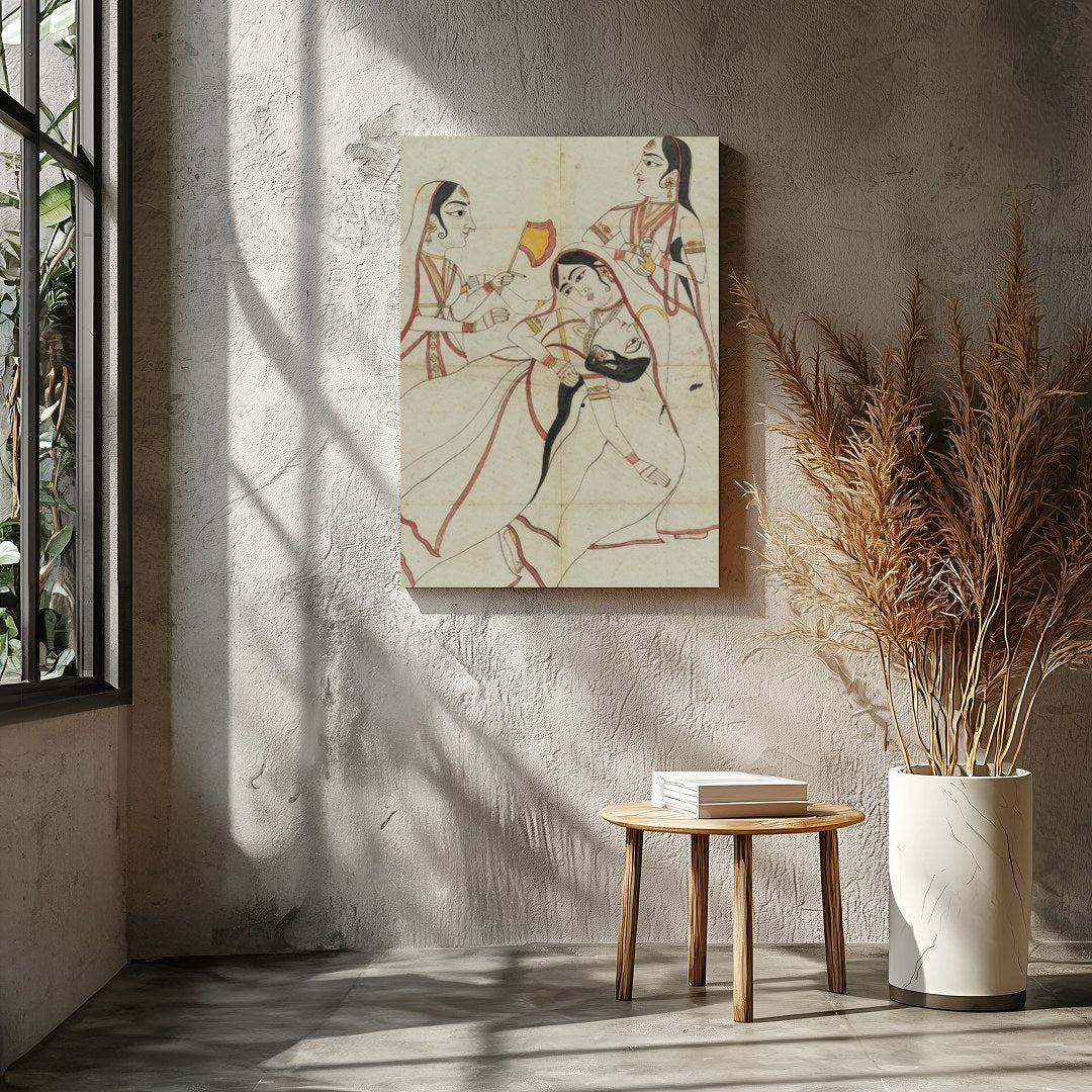 This captivating artwork elegantly captures a traditional cultural scene, emphasizing grace and for Entrance