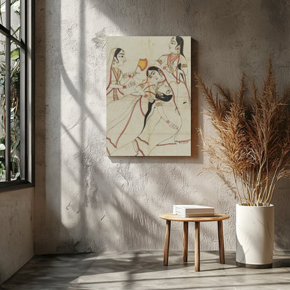 This captivating artwork elegantly captures a traditional cultural scene, emphasizing grace and for Entrance