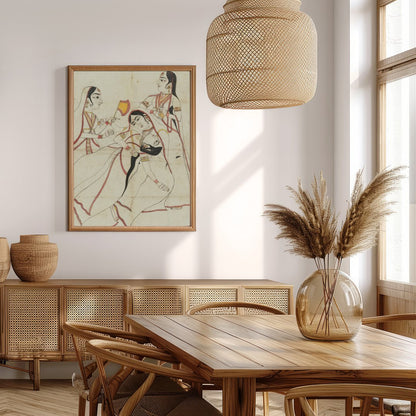 This captivating artwork elegantly captures a traditional cultural scene, emphasizing grace and for Extra Kitchen