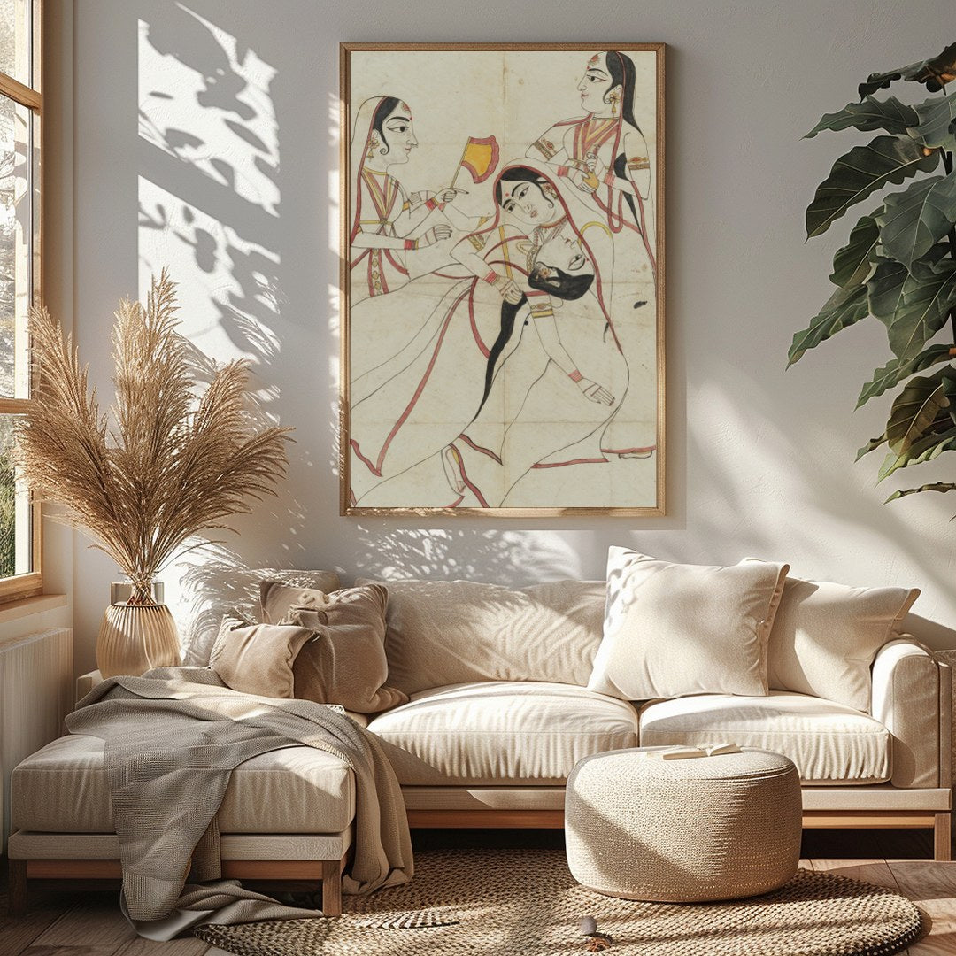 This captivating artwork elegantly captures a traditional cultural scene, emphasizing grace and for Sitting Area