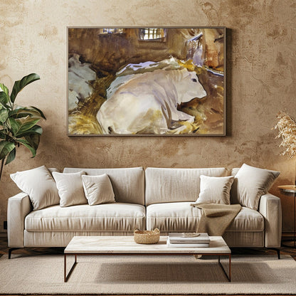 This tranquil watercolor painting captures the peaceful essence of farm life, with cows resting in for Family Room