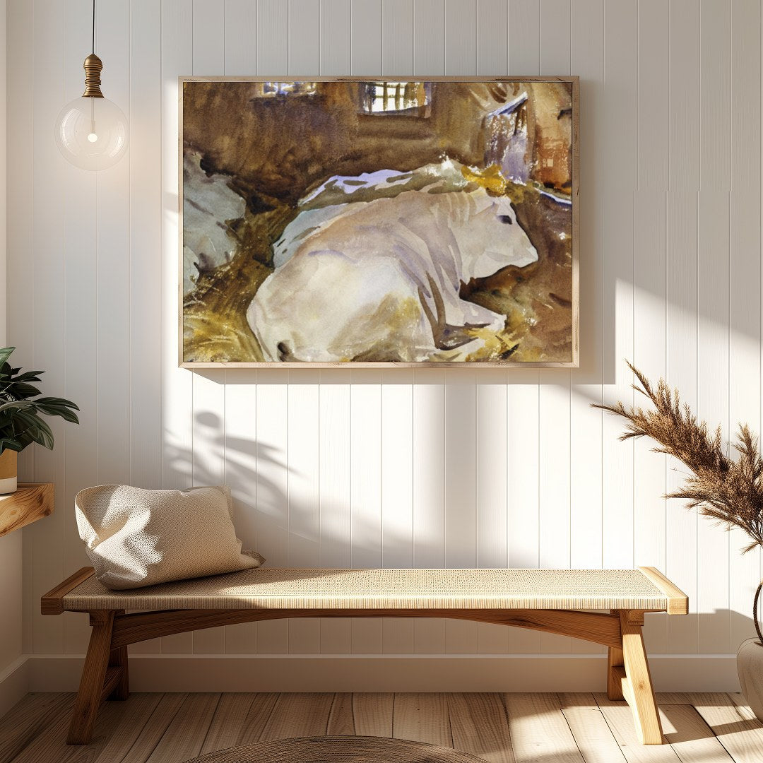 This tranquil watercolor painting captures the peaceful essence of farm life, with cows resting in for Hallway