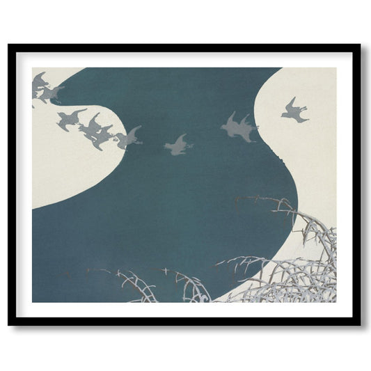 Capture the essence of tranquility with this graceful depiction of birds soaring above a winding for home