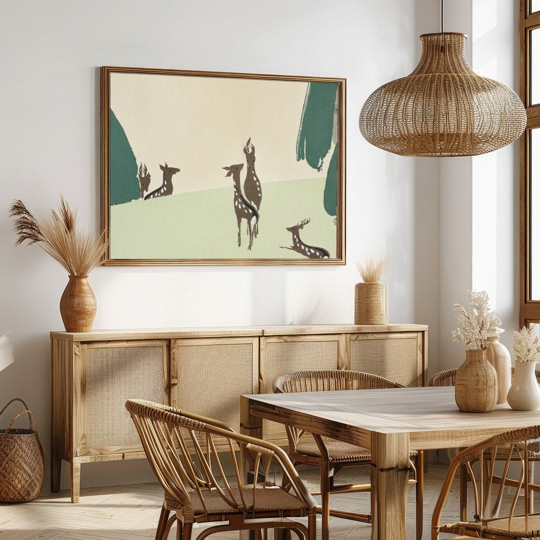 Immerse yourself in the tranquility of nature with this captivating wall art depicting a serene for Dining
