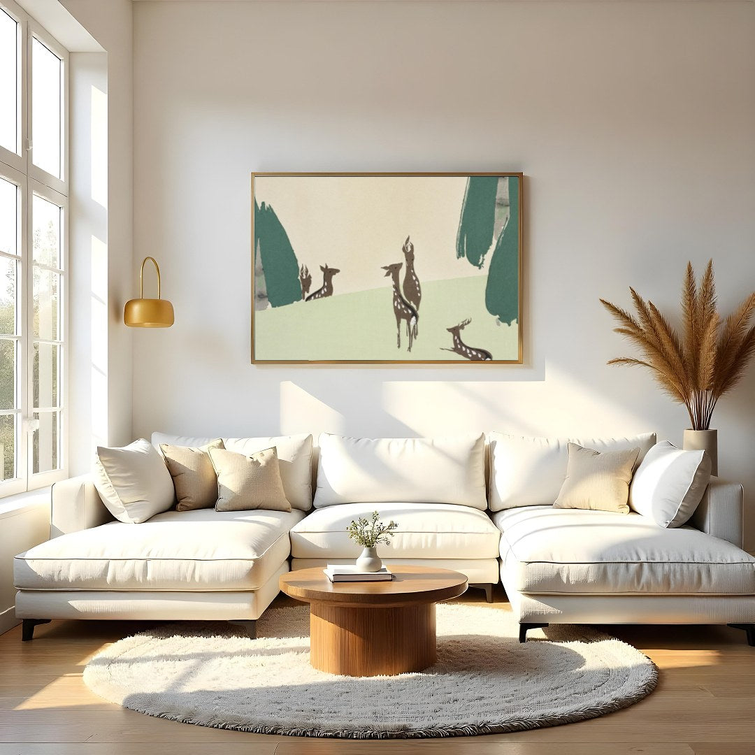 Immerse yourself in the tranquility of nature with this captivating wall art depicting a serene for Living Room