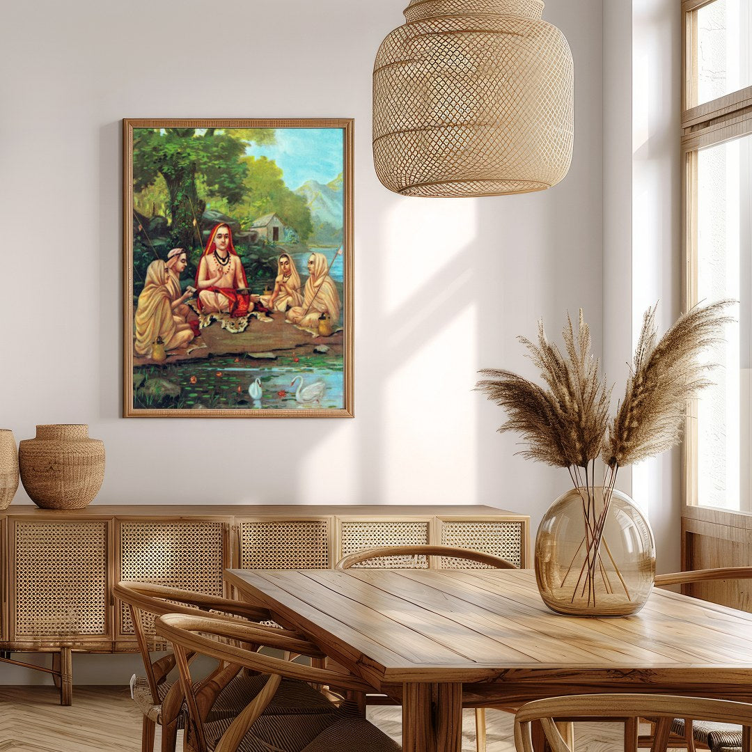 Immerse yourself in tranquility with this captivating artwork depicting a serene gathering beside a for Extra Kitchen