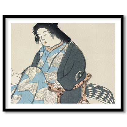 Experience the tranquil elegance of this traditional artwork depicting a poised geisha in exquisite for room
