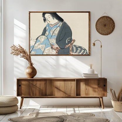 Experience the tranquil elegance of this traditional artwork depicting a poised geisha in exquisite for Sitting Area