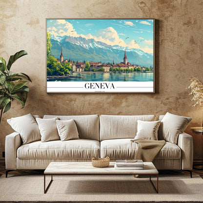 Immerse yourself in the tranquil beauty of Geneva with this stunning depiction of its lakeside for Family Room