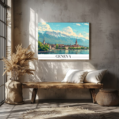 Immerse yourself in the tranquil beauty of Geneva with this stunning depiction of its lakeside for Veranda