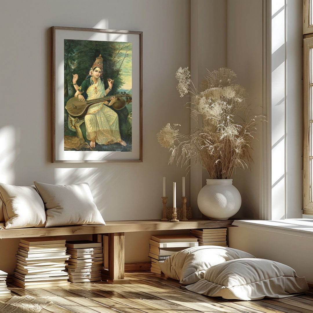 Immerse yourself in the tranquil beauty of this exquisite painting, depicting a divine goddess for abode