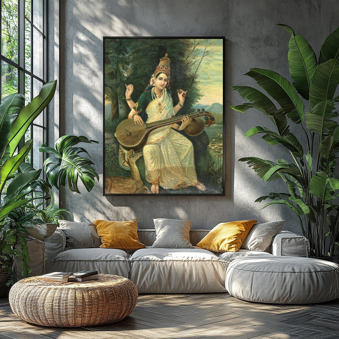 Immerse yourself in the tranquil beauty of this exquisite painting, depicting a divine goddess for Balcony