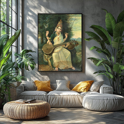Immerse yourself in the tranquil beauty of this exquisite painting, depicting a divine goddess for Balcony