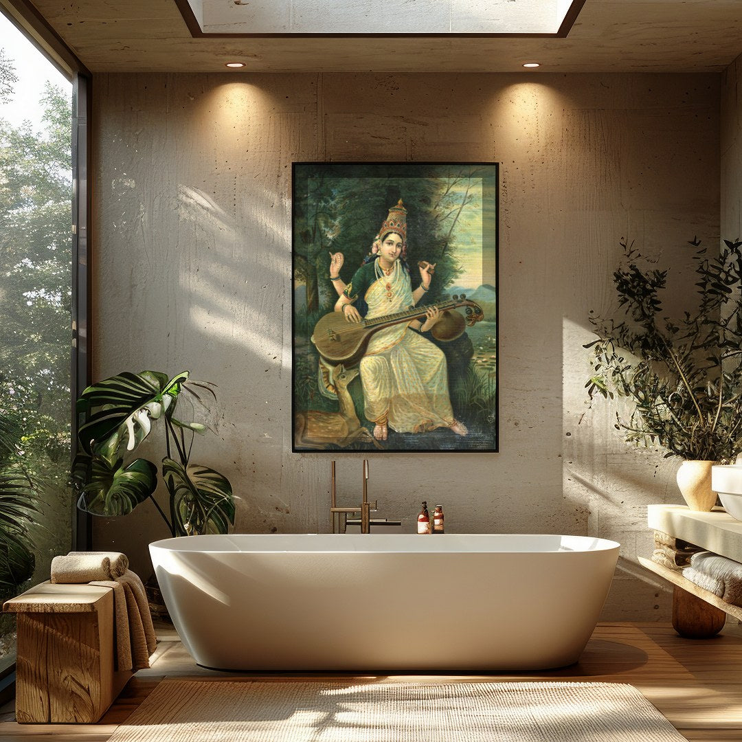 Immerse yourself in the tranquil beauty of this exquisite painting, depicting a divine goddess for Bathroom