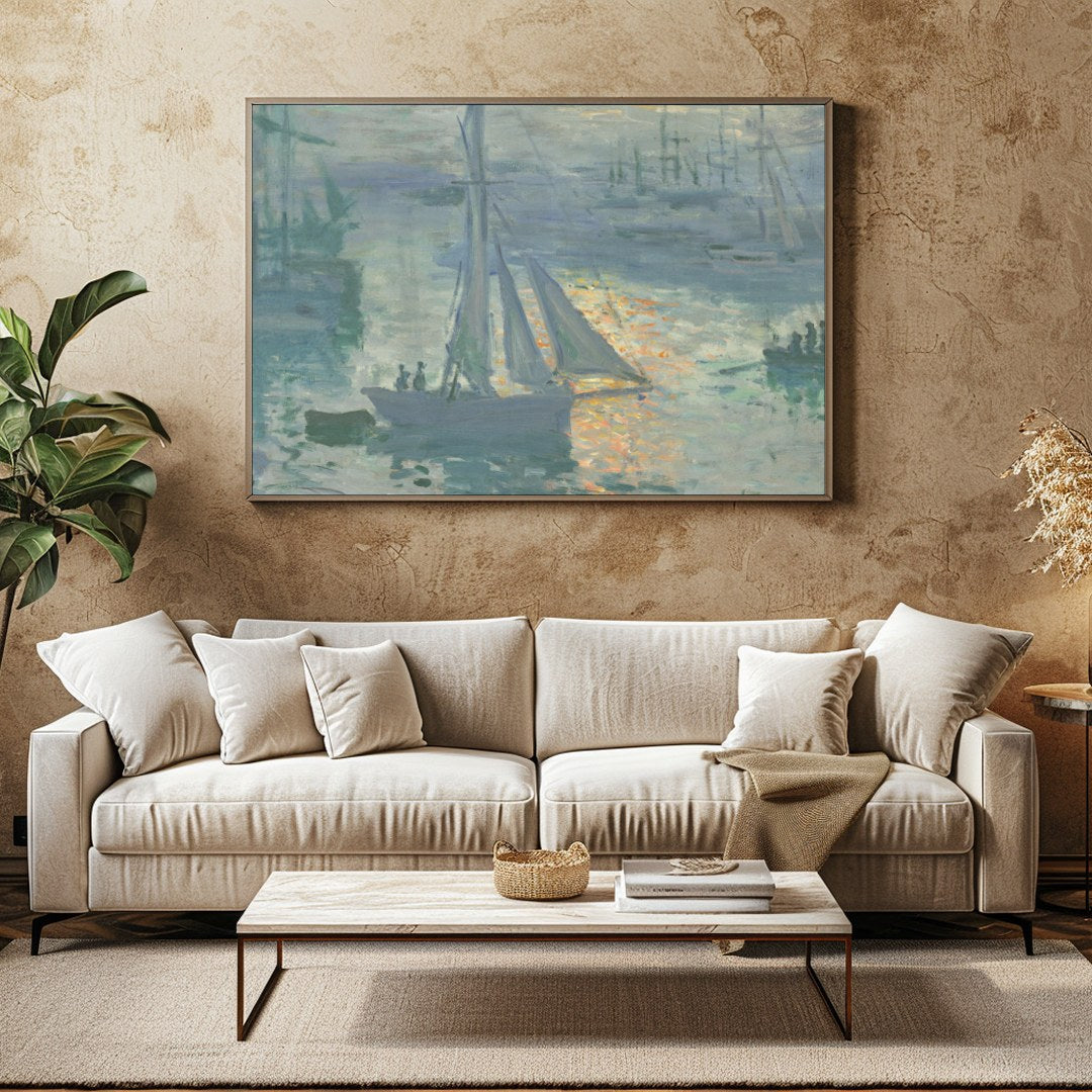 Immerse yourself in the tranquil beauty of a bustling harbor captured in this impressionist piece. for Family Room