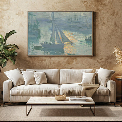 Immerse yourself in the tranquil beauty of a bustling harbor captured in this impressionist piece. for Family Room
