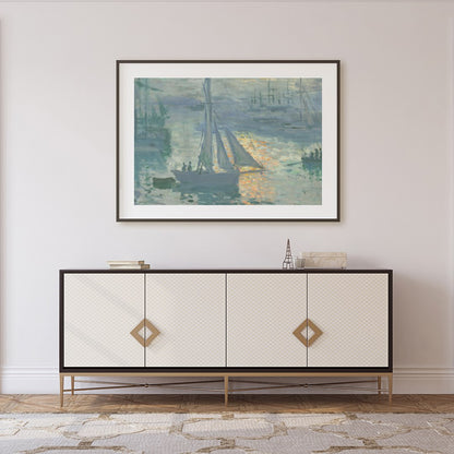 Immerse yourself in the tranquil beauty of a bustling harbor captured in this impressionist piece. for Foyer