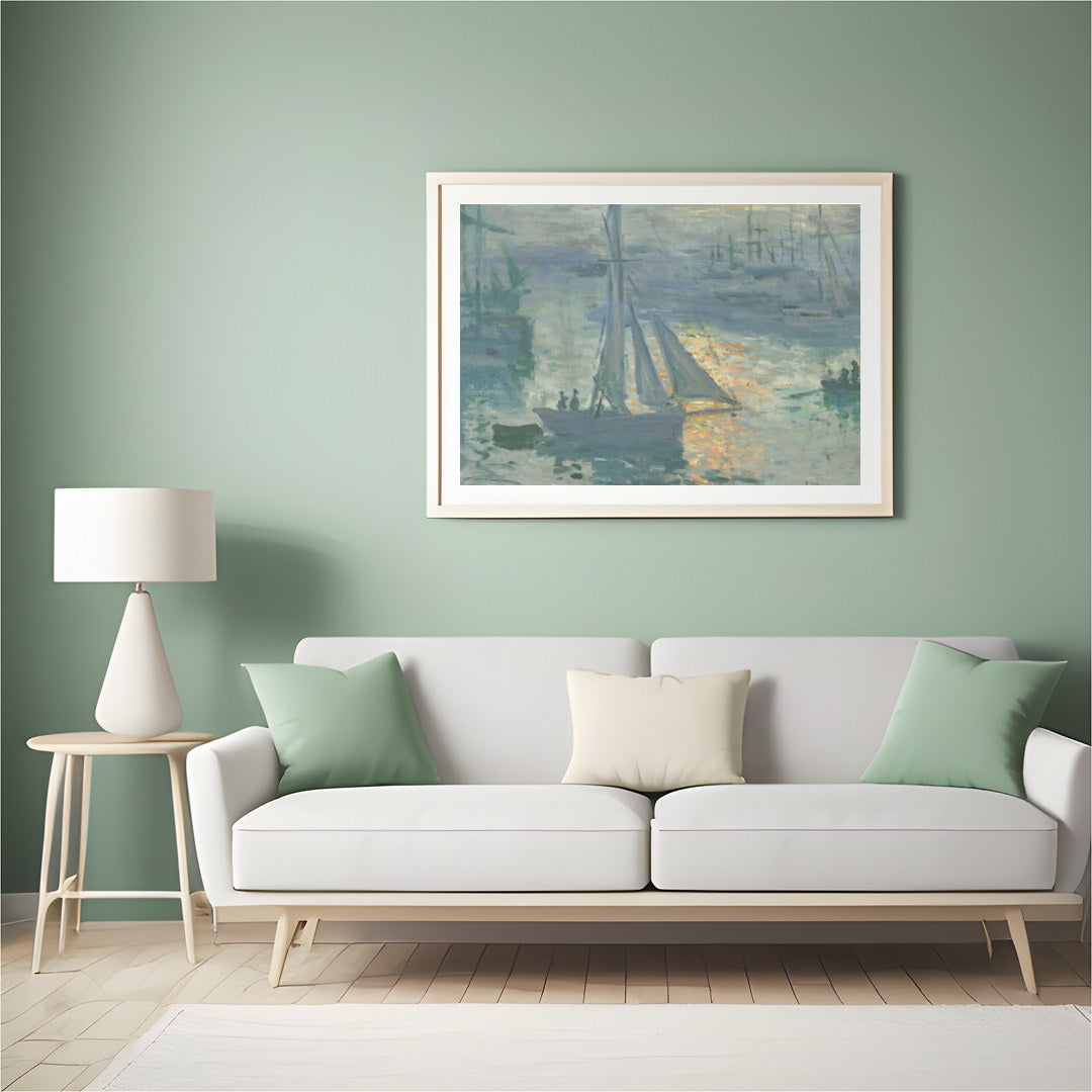 Immerse yourself in the tranquil beauty of a bustling harbor captured in this impressionist piece. for Hall