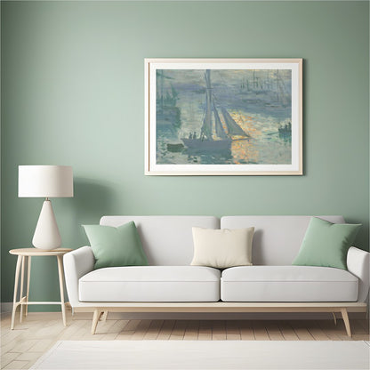 Immerse yourself in the tranquil beauty of a bustling harbor captured in this impressionist piece. for Hall