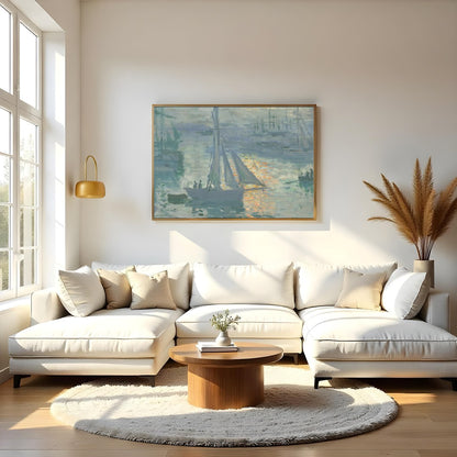 Immerse yourself in the tranquil beauty of a bustling harbor captured in this impressionist piece. for Living Room