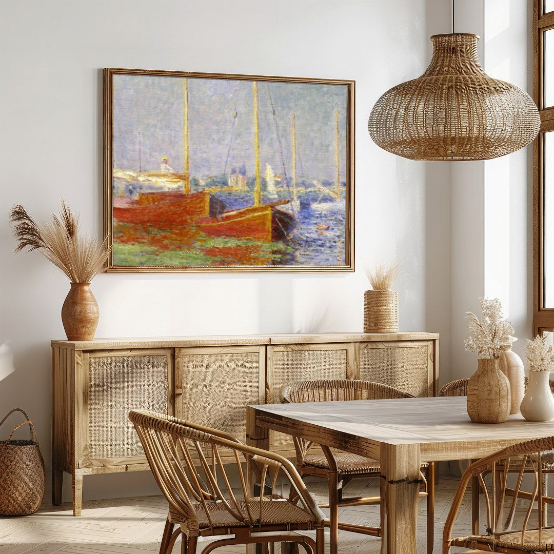 Experience tranquility and calm with this impressionistic depiction of a serene harbor scene. This for Dining