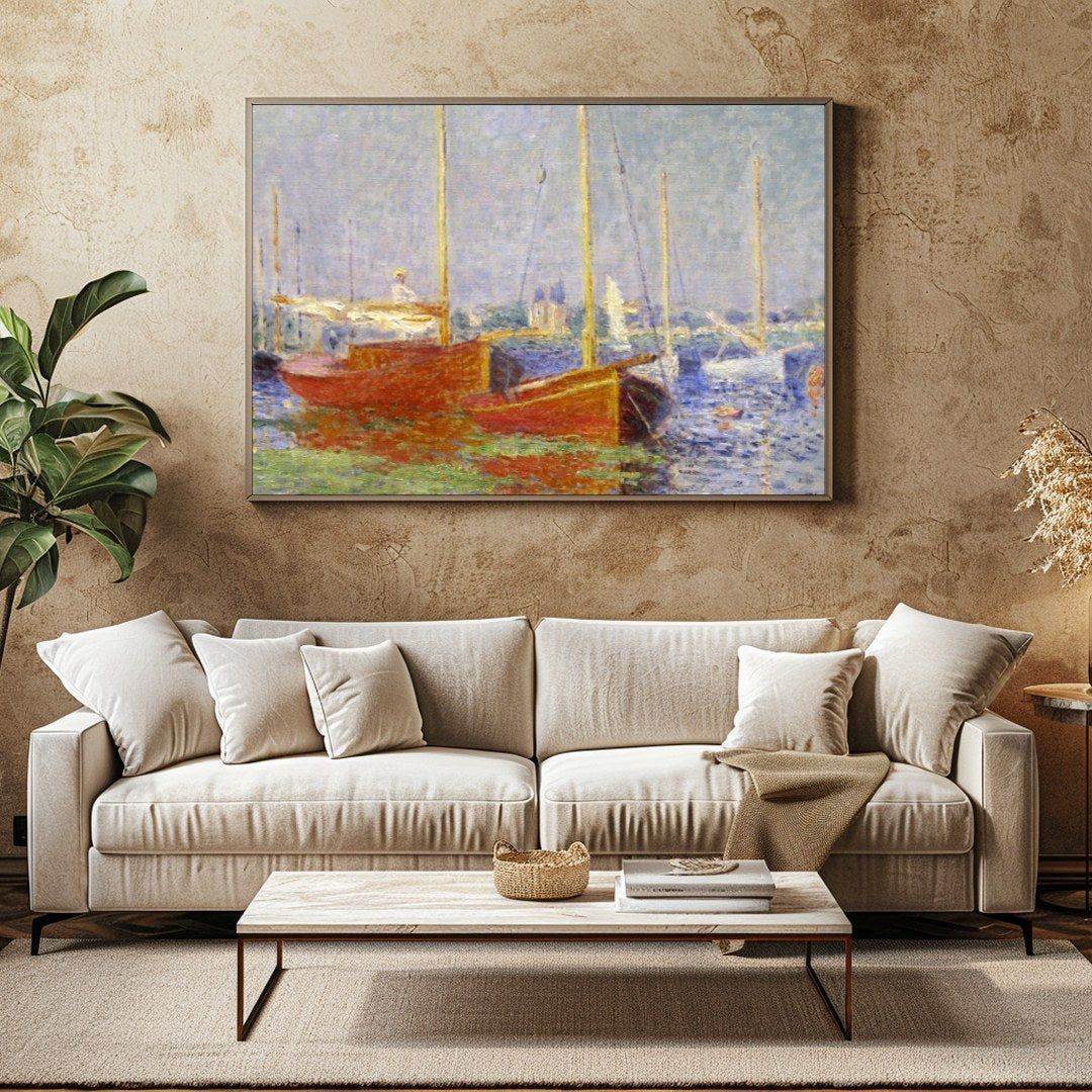 Experience tranquility and calm with this impressionistic depiction of a serene harbor scene. This for Family Room
