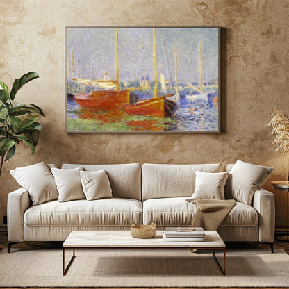 Experience tranquility and calm with this impressionistic depiction of a serene harbor scene. This for Family Room