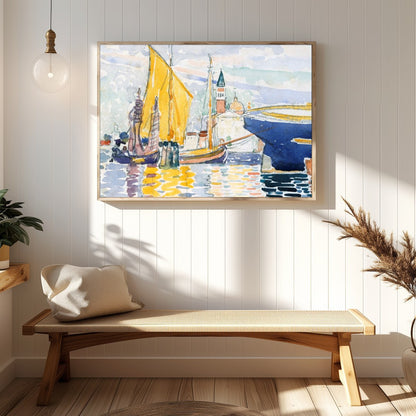 Immerse yourself in the calming beauty of this watercolor artwork depicting a serene harbor. With for Hallway