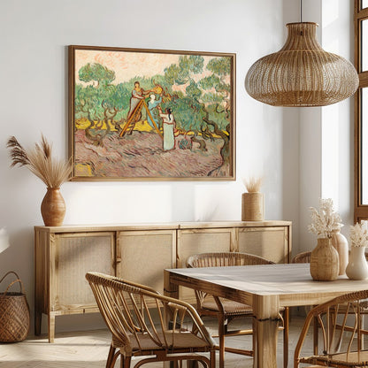 Immerse yourself in the gentle beauty of this pastoral scene depicting figures amidst swirling for Dining
