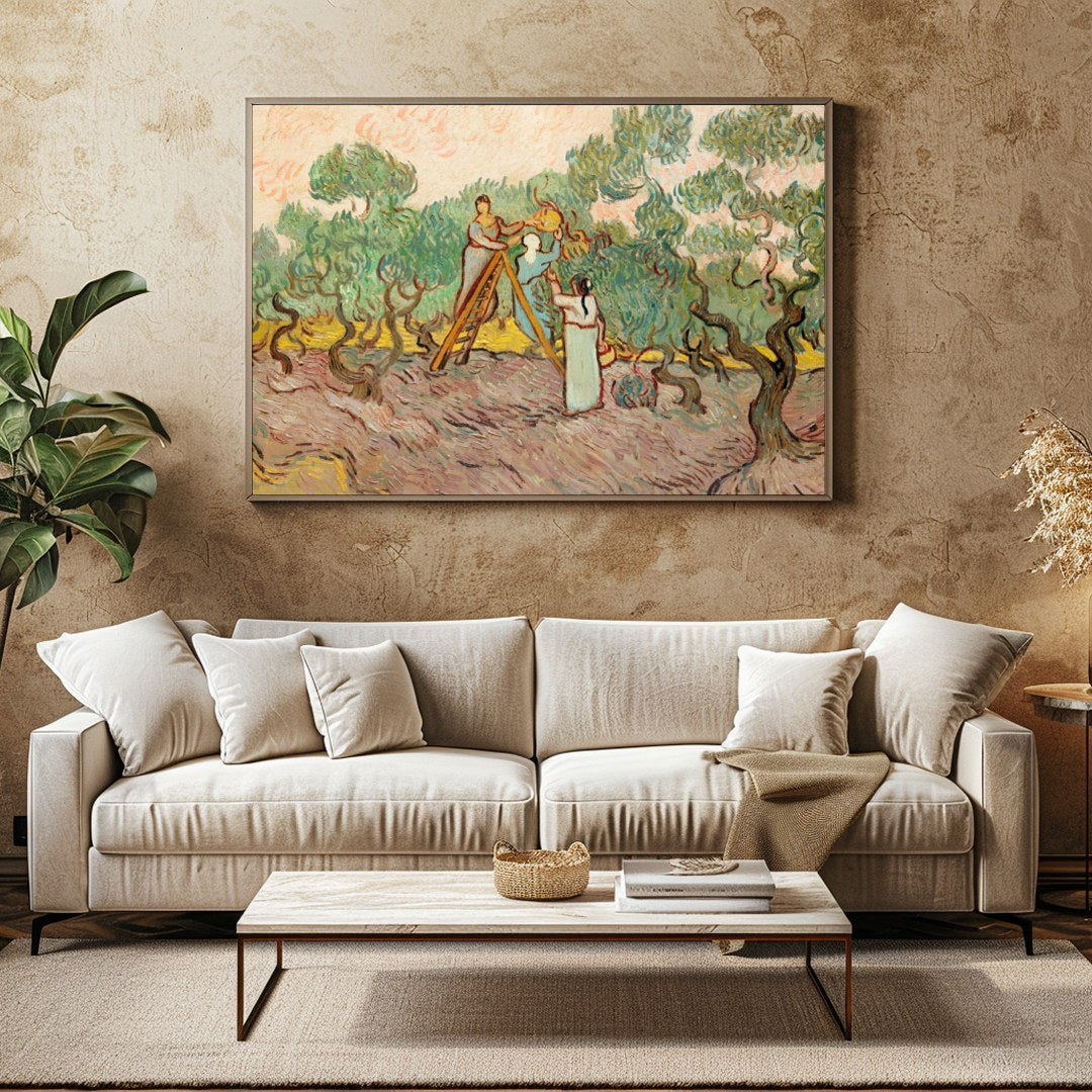 Immerse yourself in the gentle beauty of this pastoral scene depicting figures amidst swirling for Family Room