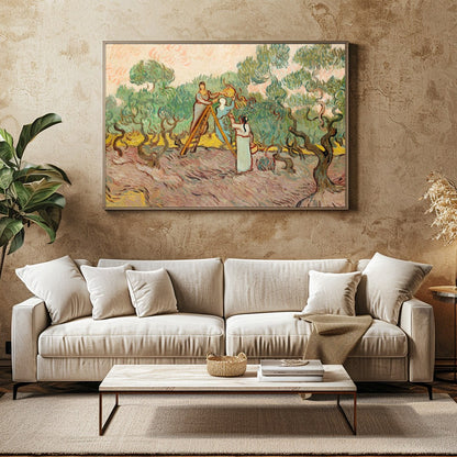 Immerse yourself in the gentle beauty of this pastoral scene depicting figures amidst swirling for Family Room