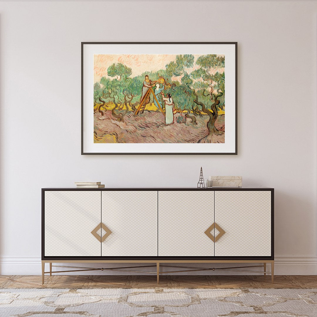 Immerse yourself in the gentle beauty of this pastoral scene depicting figures amidst swirling for Foyer