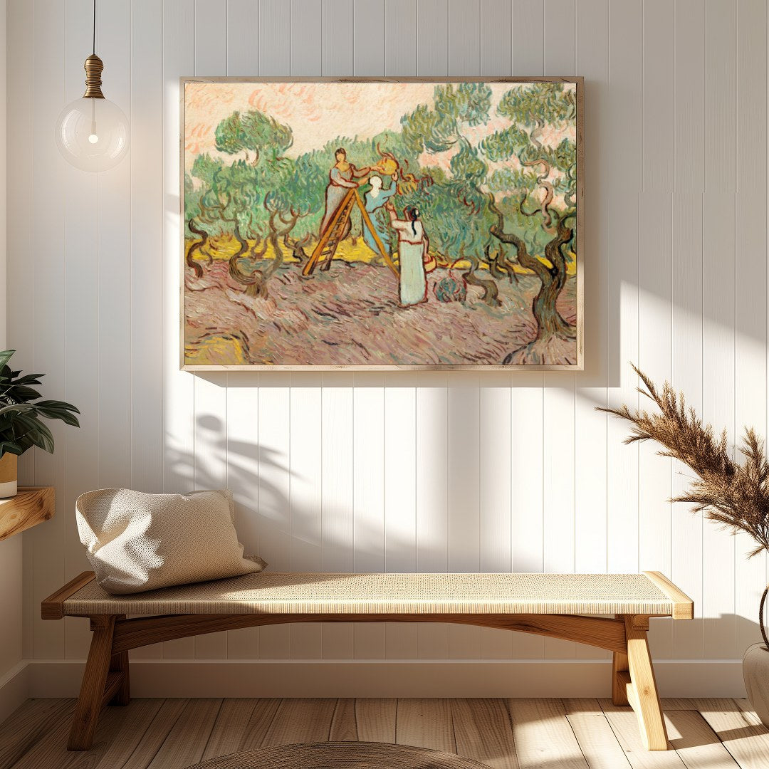 Immerse yourself in the gentle beauty of this pastoral scene depicting figures amidst swirling for Hallway
